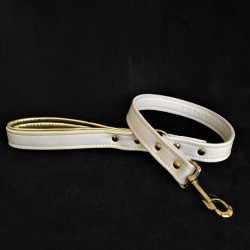 White soft leather brass plated leashes
